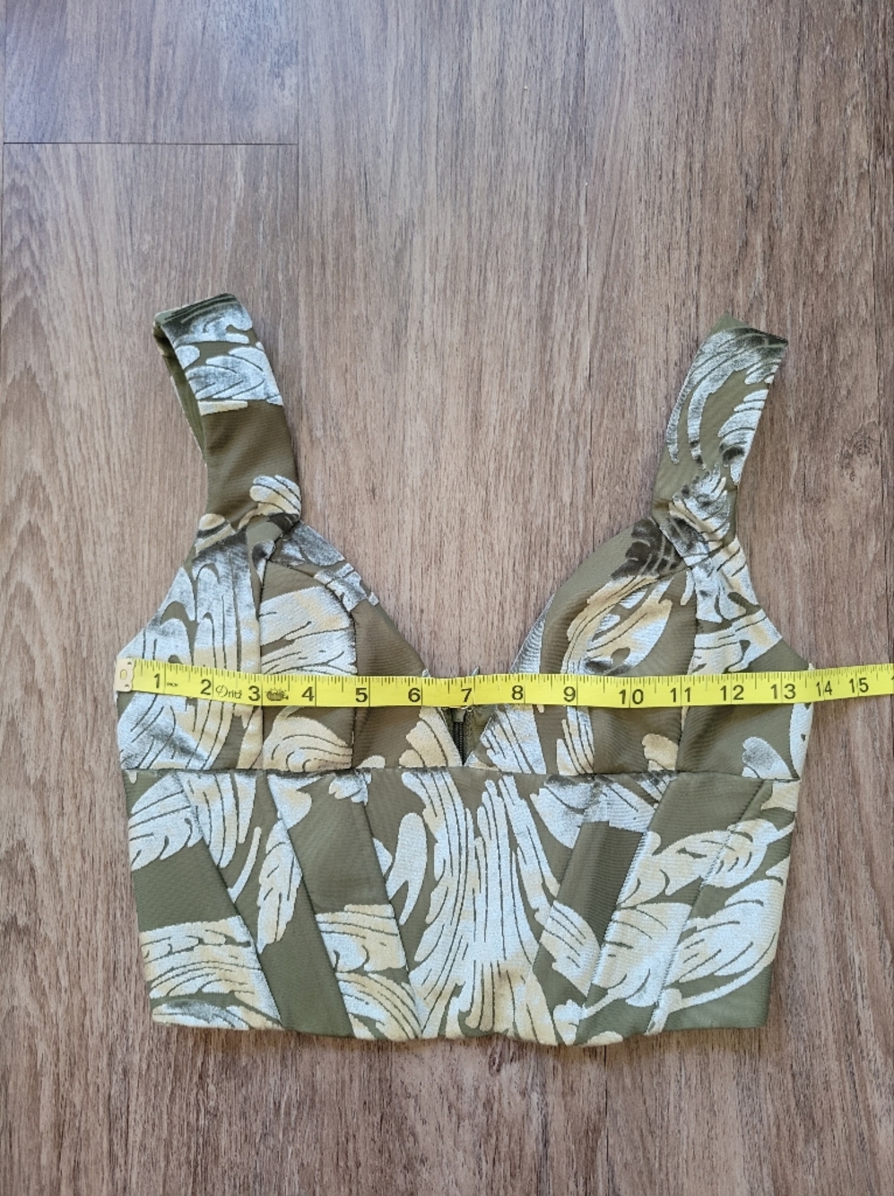Oh Polly Cropped Bustier Top Olive Green Velvet Jacquard Corset Tank Top 2 - Picture 11 of 13